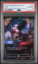 2025 RIFTBOUND: LEAGUE OF LEGENDS ORIGINS RELEASE EVENT PRIZE JINX #202 PSA 10
