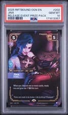 2025 RIFTBOUND: LEAGUE OF LEGENDS ORIGINS RELEASE EVENT PRIZE PACK JINX PSA 10